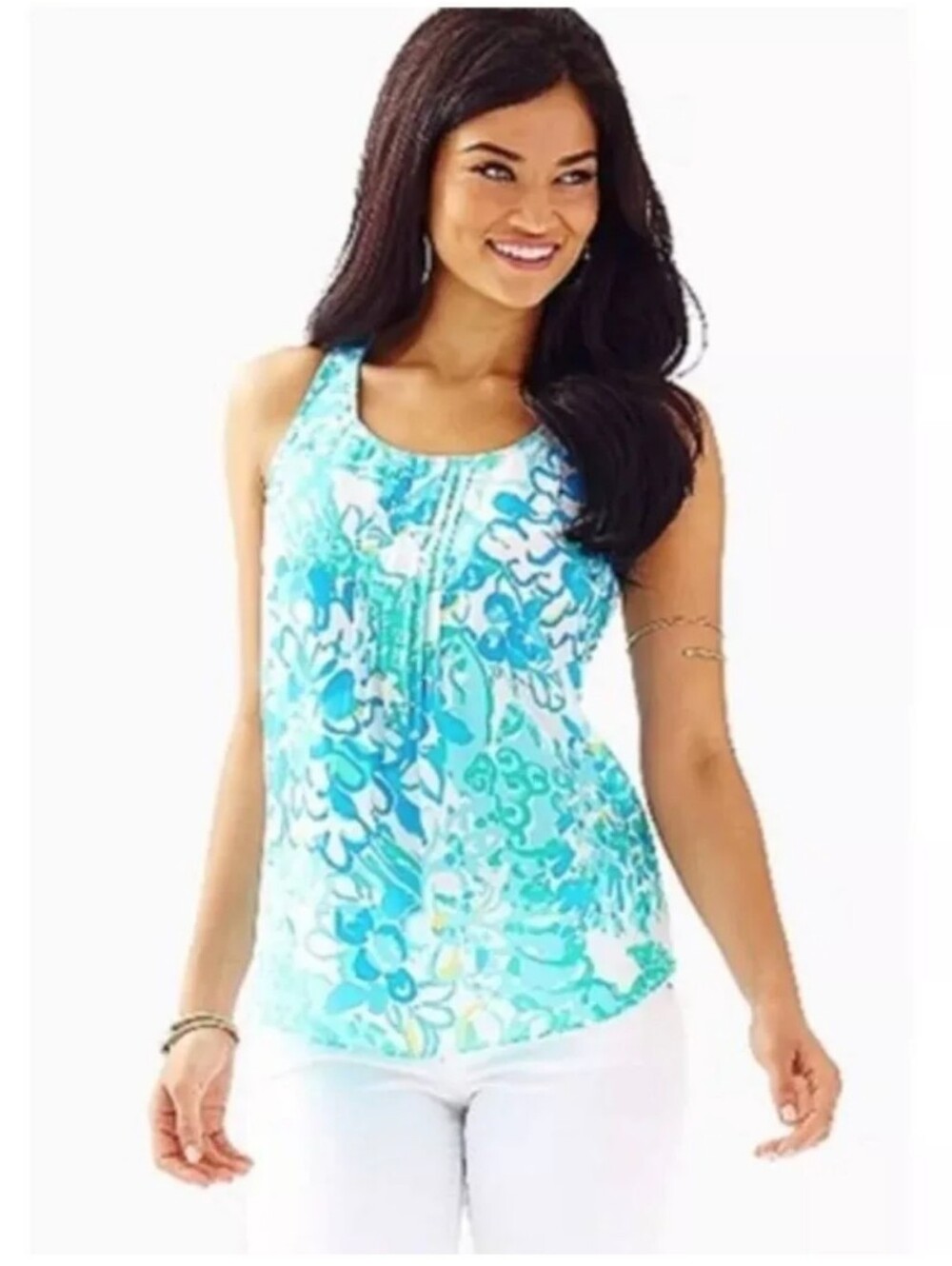 Lilly Pulitzer Dahlia Top In A Pinch Sleeveless, Silk, Blue Green NWT XXS